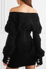 Black Off The Shoulder Cotton Velvet Mini Dress Alexandre Vauthier Mini Velvet Dress Black Long Sleeve Mini Dress Mini Black Dress