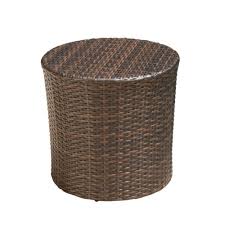 Noble House Alan Multi Brown Round Wicker Outdoor Side Table 2589 The Home Depot In 2020 Outdoor Side Table Wicker Side Table Metal Outdoor Side Table