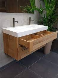 massief teakhouten badkamermeubel met greeploze soft close laden en solid surface wastafel hoogte 52cm breedte 60cm diepte 45c wastafel badkamer badkamermeubel