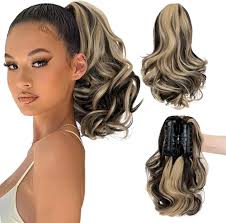 Amazon.com: S-noilite 12 英吋(約30.5 公分)爪馬尾短捲髮夾附下巴/爪合成蓬鬆小馬尾一件女款深金色和灰金色: 美容與個人護理