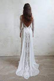 Lace Bohemian Wedding Dresses French Lace Long Sleeve Boho Chic Dress Open Back Bridal Gowns Bohemian Wedding Dress Lace Wedding Dresses Dream Wedding Dresses