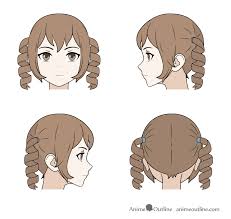 How to draw manga hair of a female character. Drawing Curly Anime Hair Front Back And Side Views Anime Drawings Drawings Manga Hair
