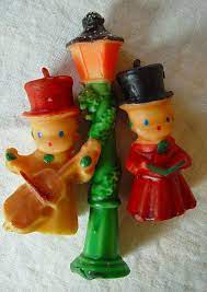 Gurley Candle Carolers Lamp Post Figures 1950s Christmas 3 Pc Lot Vintage Christmas Candles Vintage Christmas Ornaments Vintage Christmas Decorations