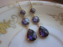 Rose gold + black metal. Amethyst Earrings Purple Gold Three Tier Bridesmaid Earrings Wedding Jewelry Bridal Earrings On Luulla