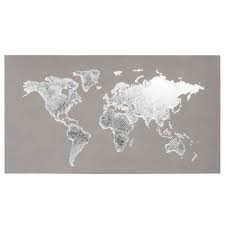 Toile Planisphere Grise L 110cm Silver Weltkarte Leinwand Weltkarte Wand Karten Leinwand