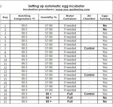 Setting Up Automatic Egg Incubator Chart Temperature Chart Hatching Chickens Eggs