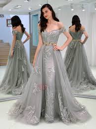 A Line Appliques Off The Shoulder Sashes Evening Dress Grey Evening Dresses Evening Gown Dresses Evening Dresses Vintage