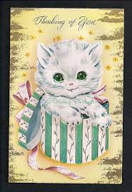 1940s White Kitten Cat In Hat Box Greeting Card Vintage Etsy Vintage Greeting Cards Kittens Vintage Vintage Cards