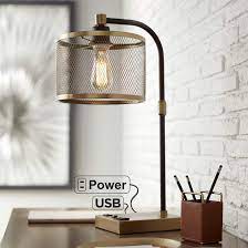 Brody Antique Brass Desk Lamp With Usb And Outlet 43a19 Lamps Plus In 2021 Brass Desk Lamp Industrial Desk Lamp Desk Lamp