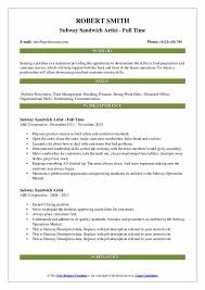 Subway Sandwich Artist Resume Samples Qwikresume