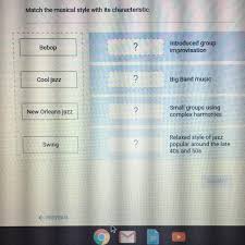 Some of the most popular chords in music will use at least three notes. Match The Musical Style With Its Characteristic Bebop Introduced Group Improvisation Cool Jazz Big Brainly Com