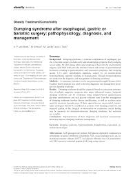 Pdf Dumping Syndrome After Esophageal Gastric Or Bariatric Surgery Pathophysiology Diagnosis And Management Dumping Syndrome