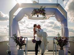 Absolute Privacy And Romance For This Yacht Wedding On The Sky Deck Of The Solaris Yacht In Sandest Yacht Wedding Wedding Venue Packages Florida Wedding Venues