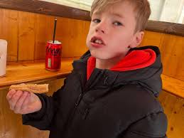 10 y/o saw the 50cm Bratwurst at the Frankfurt Market and knew it was a  challenge he had to take on. Proud to say he finished it with ease and  chased it