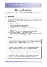 Arbeitsblatt Zitieren Im Projektfach Lehrermaterial De