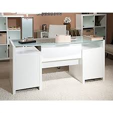 Kathy Ireland Office By Bush Furniture New York Skyline 63inch Bowfront Double Pedestal Desk With Reversible Frost Glass Executive Desk Desk Home Office Design
