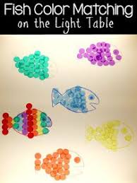 Fish Color Matching On The Light Table Light Table Light Box Activities Fishing Games For Kids
