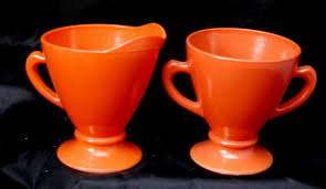 Anchor hocking fire king peach luster ware creamer sugar bowl lid covered swirl. Antiques Art Vintage