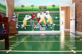 Design trends shares this funky teenage boy room with favorite comic strips enlarged and used as wallpaper above the bed. 47 Really Fun Sports Themed Bedroom Ideas Luxury Home Remodeling Sebring Design Build