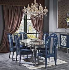 Modern 9 pieces dining room glossy brown rectangular table and 8 chairs set inva. Casa Padrino Luxury Baroque Dining Room Chair Set Blue Silver 54 X 53 X H 109 Cm Noble Kitchen Chairs Set Of 6 Baroque Dining Room Furniture