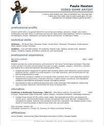 video game artist free resume samples