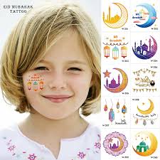 10Pcs Eid Mubarak Temporary Tattoo Stickers Ramadan Kareem Decoration  Islamic Muslim Party Supplies Eid Kids Gift 2024 New