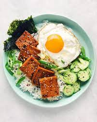 Lucia Lee On Instagram Pan Fried Tofu Simmered In A Maple Soy Sauce Glaze Served With Rice Nori A Cucumber Salad Dressed With Rice Vinegar Sesame Oil An