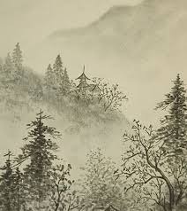 Vintage Japanese Shikishi Art Print Landscape Sumi E Japanese Ink Painting Landscape Japanese Landscape