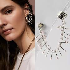 Free People Ear Party Finders Keepers Ear Cuff Earring Silver Pink Pearl NWT