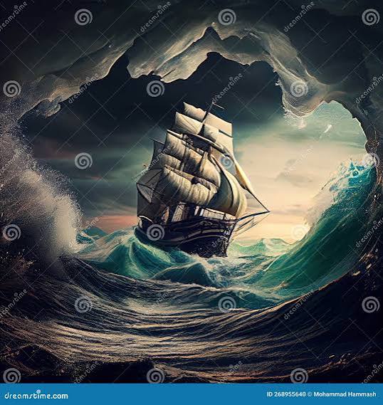 The Majestic Storm-Tossed Ship - a Surreal Masterpiece Made with Generative AI Stock Illustration - Illustration of landscape, cartoon: 268955640