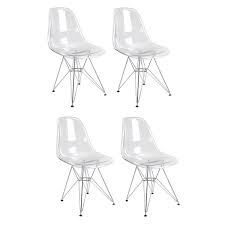 Ergo Furnishings Mid Century Eiffel Tower Clear Acrylic Side Dining Chair Chrome Base Set Of 4 Side Chairs Dining Dining Chairs Chair