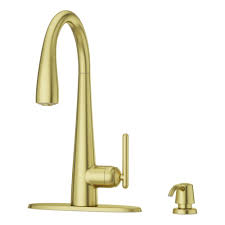 Alibaba.com offers 1,158 gold color kitchen faucet products. Pfister Lita Single Handle Pull Down Sprayer Kitchen Faucet In Brushed Gold Gt529 Smbg The Home Depot