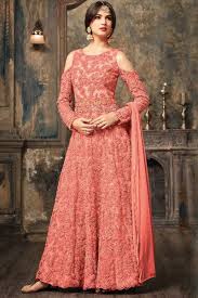 Floral prints made a comeback in 2016 as part of traditional indian attire. Sonal Chauhan Peach Color Net Fabric Heavy Floral Embroidered Party Wear Indian Fashion Beautiful Bridal Occasionally Fash Anarkali Dress Abaya Fashion Fashion