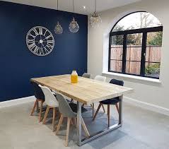 Reclaimed Industrial Chic 6 8 Seater Solid Wood Steel Metal Dining Table 618 Dining Room Feature Wall Feature Wall Living Room Blue Feature Wall Living Room