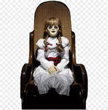 Mezco's annabelle doll stands eighteen inches tall and features rotocast head, hands, and feet. Annabelle Doll Sitting On A Chair Annabelle Creation Life Size Doll Png Image With Transparent Background Toppng