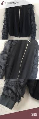 Nwot Zara Bomber Feather Jacket Beautiful Zara Bomber Jacket In Black With Textured Feather Detailing On The Sleeves N Zara Fashion Zara Bomber Jacket Fashion