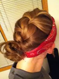 Glam turban for short hair. French Braid Into Messy Bun With Bandana Motorcycle Hairstyles Bandana Hair Tutorials Bandana Hairstyles