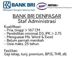 Tertarik dengan bidang perbankan dan asuransi 5. Lowongan Kerja Bri Posisi Staff Administrasi Tahun 2017 Rekrutmen Lowongan Kerja Bulan Desember 2020