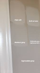 Started painting the upstairs, working my way down. Pale Oak Modern Gray Drift Of Mist Colonnade Gray Agreeable Gray Sherwin Willi Agreeable Gray Sherwin Williams Agreeable Gray Modern Gray Sherwin Williams