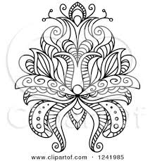 Black And White Henna Clipart Of A Black And White Henna Lotus Flower 13 Royalty Free Vector Illustration By Vector Tra Free Vector Illustration Black And White Lines Line Drawing