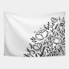 Doodle sketch floral botany collection flower drawings black and. Black And White Floral Drawing Floral Tapisserie Teepublic De
