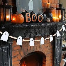 Amazon.com: CESOF Halloween Garland Mantel Decorations, Hanging Felt Ghost Garlands | Adjustable Pre-Strung Cute Aesthetic Ghost Boho Wood Beads Halloween Banner for Fireplace Home Indoor Office Wall Decor