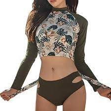 Amazon Com Women 2 Piece Swimsuits Surfing Rash Guard Long Sleeve Padded Crop Rashguard Swimsuit Women Rash Guard Women Swimwear Rashguard Swimsuit Crop Tops