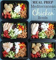 Mediterranean Chicken Meal Prep Bowls With Tahini Dressing Recipe Easy Mediterranean Diet Recipes Meal Prep Bowls Workout Food