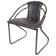 Art Deco Machine Age Chrome And Gauffraged Crocodile Leather Chair Leather Chair Raw Steel Furniture Metal Chairs