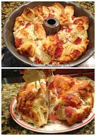 Pillsbury pizza dough, shredded mozzarella, container of pepperoni, jar of pizza sauce, nonstick spr. Easy Pull Apart Pizza Bread Our Favorite Recipe Sweet And Simple Living