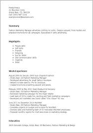 fashion marketing manager resume