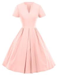 Amazon Com Gowntown 1950s Vintage Dresses V Neck Short Sleeves Dresses Swing Stretchy Dresses Clothing Vintage Dresses Stretchy Dress Womens Cocktail Dresses