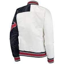 Women S Houston Texans Starter White Navy Hometown Satin Full Snap Jacket Nfl Cheerleaders Houston Texans Oakland Raiders