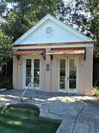 These Are The Classic Copper Door Awnings On Pool House In New Orleans La Door Awnings Exterior Patio Doors Custom Awnings